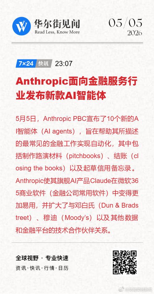 【anthropic面向金融服务行业发布新款ai智能体】 5月5日,anthropic